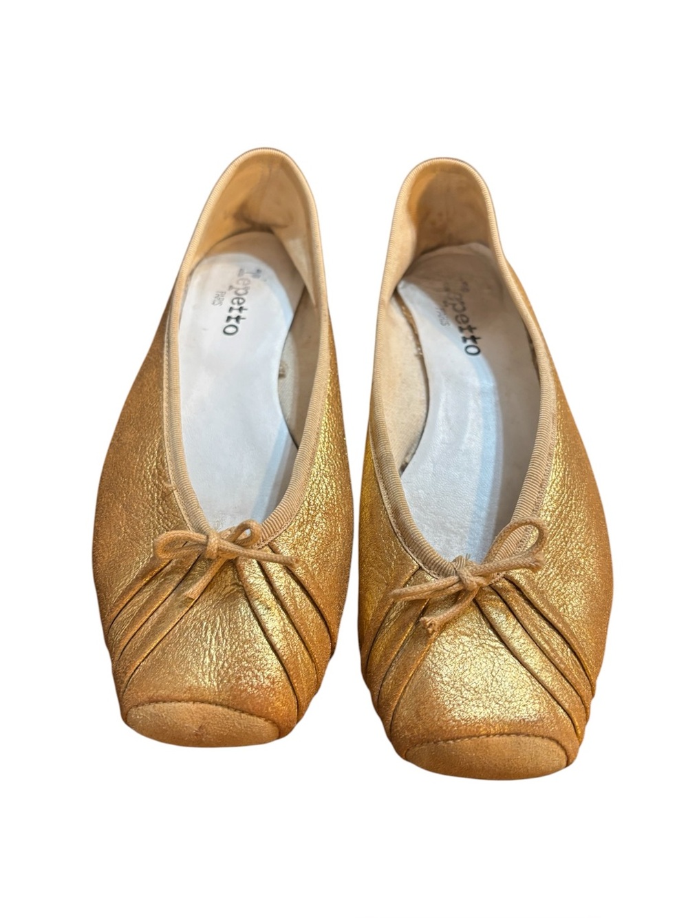 Repetto Metallic Gold Ballet Flats with Bow Detail